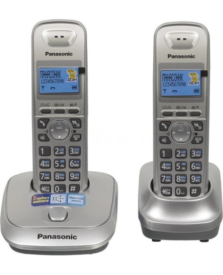 Радиотелефон Dect Panasonic KX-TG2512RUN платиновый (труб. в компл.2шт) АОН