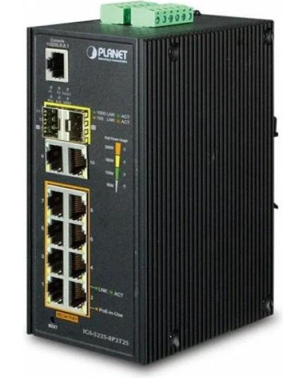 Коммутатор Planet (IGS-5225-8P4S) PoE для монтажа в DIN-рейку IP30 Industrial L2+/L4 8-Port 1000T 802.3at PoE+ 4-port 100/1000X SFP Managed