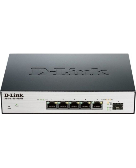 D-LINK DGS-1100-06/ME Управляемый коммутатор 2 уровня с 5 портами 10/100/1000Base-T и 1 портом 100/1000Base-X SFP