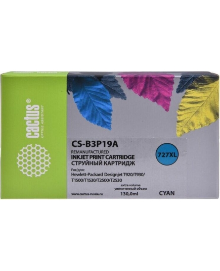 Картридж струйный Cactus №727 CS-B3P19A голубой (130мл) для HP DJ T920/T1500