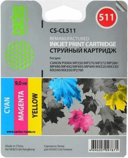 Картридж Cactus CL-511 (CS-CL511) струйный многоцветный (12мл) для Canon MP240/MP250/MP260/MP270/MP480/MP490