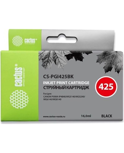 Картридж Cactus PGI-425BK (CS-PGI425BK) струйный черный пигментный (16мл) для Canon Pixma iP4840/MG5140/5240/6140/8140/MX884