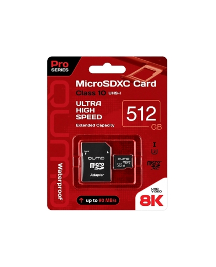 Карта флэш-памяти MicroSD 512 Гб Qumo +SD адаптер Pro seria UHS-1 U3