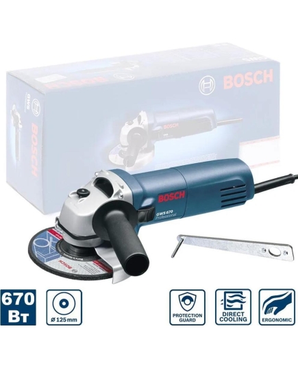 Углошлифовальная машина Bosch GWS 670 0601375606 670Вт 1200об/мин рез.шпин. M14 d-125мм