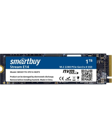 Внутренний SSD Smart Buy 1TB Stream E14, PCIe Gen3 x4, R/W - 1100/1800 MB/s, (M.2), 2280, TLC 3D NAND