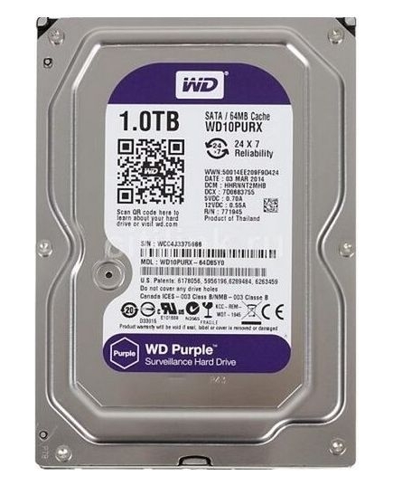 Жёсткий диск HDD 3.5" 1 Tb SATA 6Gb/s 64Mb Western Digital Purple (WD10PURX)