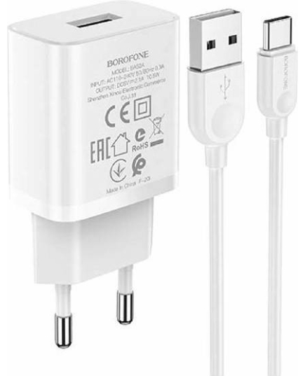 СЗУ Borofone BA52A 1USB 2.1A для Type-C 1м (White)