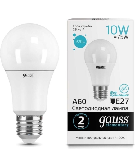 Лампа светодиодная Gauss Filament 179202210-D 10Вт цок.E27 груша 220B 4100K св.свечения белый нейтральный уп/1шт