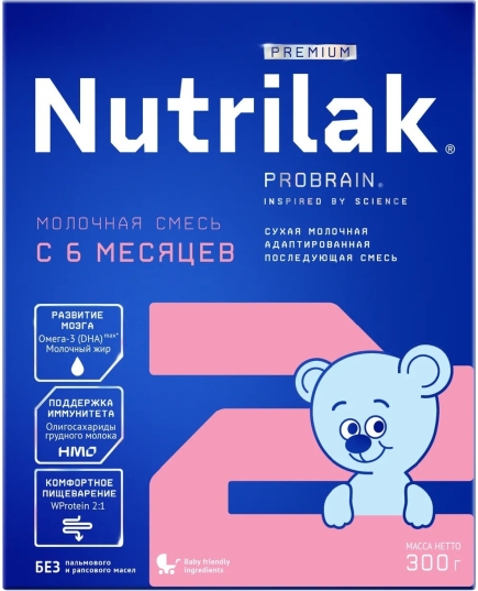 Детская смесь молочная сухая Nutrilak Premium 2 от 6 месяцев 300 г (4600490621370)