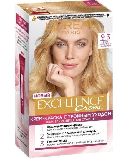 Стойкая крем-краска для волос L'Oreal Paris Excellence оттенок 9.3 Очень Светло-русый золотистый 176мл (3600523781188)