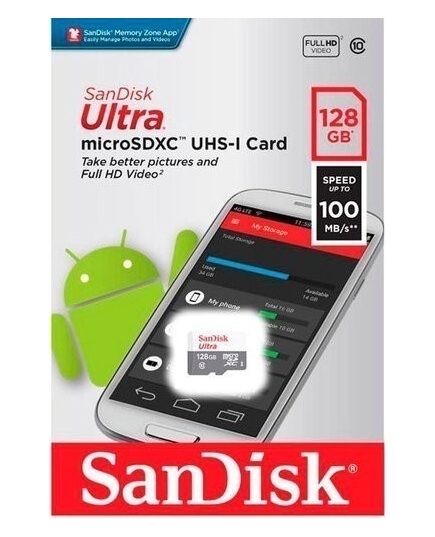 Карта памяти SANDISK 128GB microSDHC C10 UHS-I R100MB/s Ultra