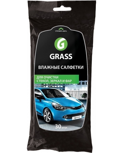 Салфетка влажная для очистки стекол, зеркал и фар Grass 30 шт (4607072194536)