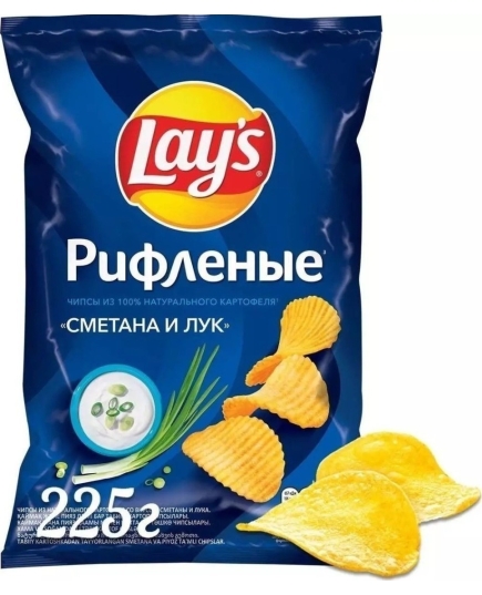 Чипсы картофельные рифленые Lay's со вкусом Сметана и лук 225 г (4690388050474)