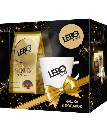 Набор кофе в зернах Lebo Gold 250 г х 2 шт + кружка (4602076002009)