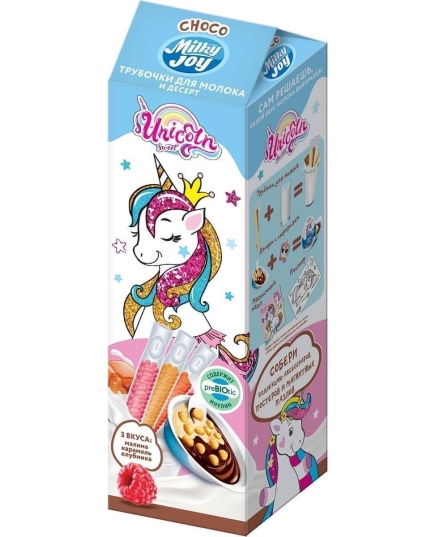 Трубочки Конфитрейд MILKY JOY CHOCO UNICORN для молока и десерт с сюрпризом, 38г