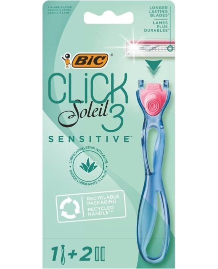 Станок для бритья Bic, Click Sensitive, для женщин, 3 лезвия, 2 сменные кассеты