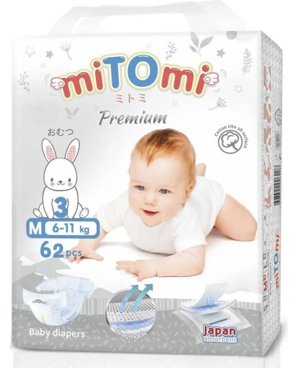 miTOmi Подгузники на липучках Premium 3///М (6-11 кг), 62шт