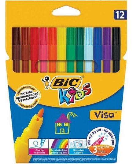 Фломастеры Bic Kids Visa 12цв смываемые