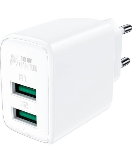 Зарядное устройство двухпортовое ACEFAST A33 QC18W USB-A+USB-A dual port charger (EU). Цвет: белый