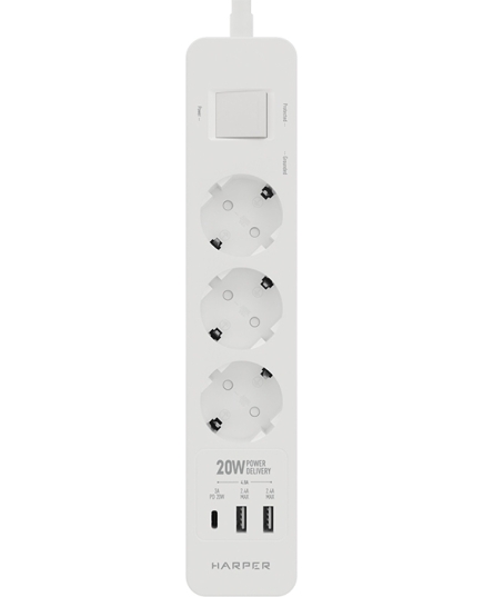 Сетевой фильтр с USB зарядкой HARPER UCH-440 White PD3.0