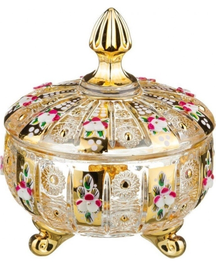 КОНФЕТНИЦА С КРЫШКОЙ "LEFARD GOLD GLASS" ДИАМЕТР=12 СМ. ВЫСОТА=14 СМ. (КОР=24ШТ.) 195-103