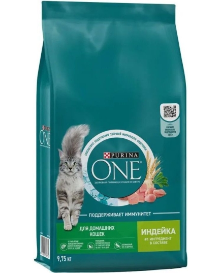 Purina One сухой корм для домашних кошек, с высоким содержанием индейки и цельными злаками, 9.75 кг