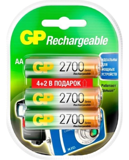 Аккумулятор GP Rechargeable 2700AAHC4/2 AA NiMH 2700mAh (6шт) блистер 2700AAHC4/2-2CR6 36/360