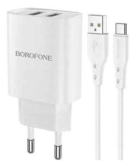 Сетевая зарядка BOROFONE BN1 2USB 2.1A для Type-C 1м (White)